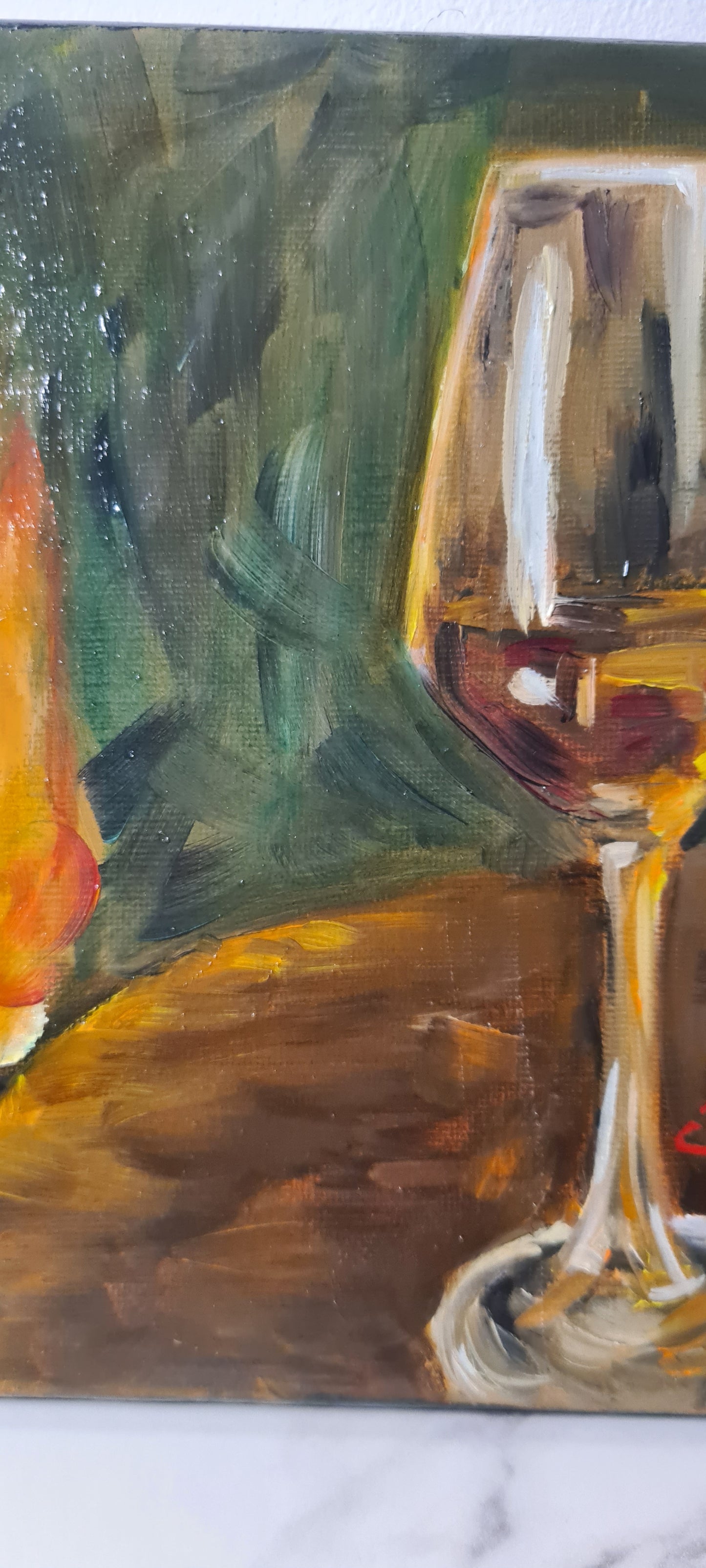 Wine by the Fire Original Oil Painting on Stretched Canvas