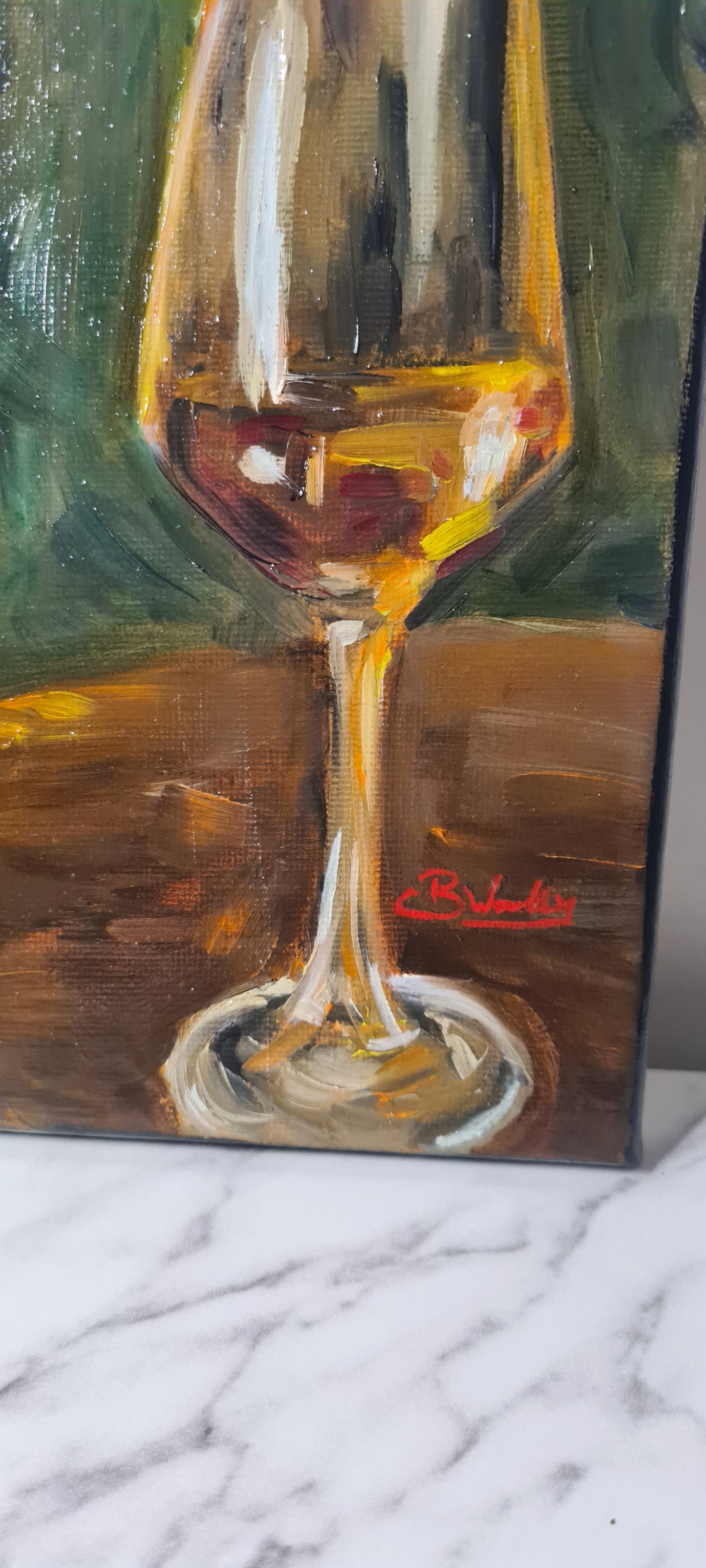 Wine by the Fire Original Oil Painting on Stretched Canvas