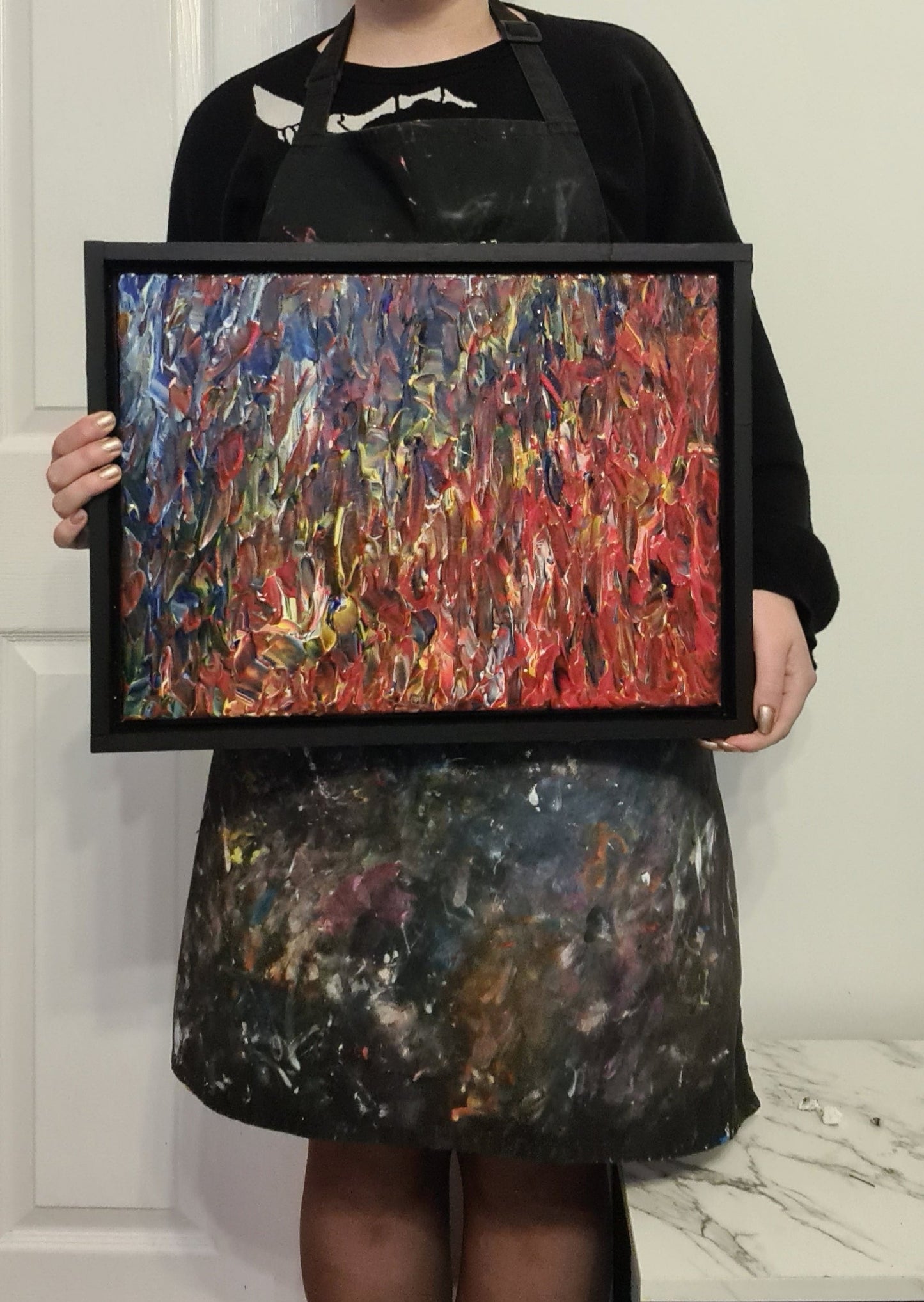 Abstract Impasto Acrylic Painting on Canvas with Handmade Wooden Frame