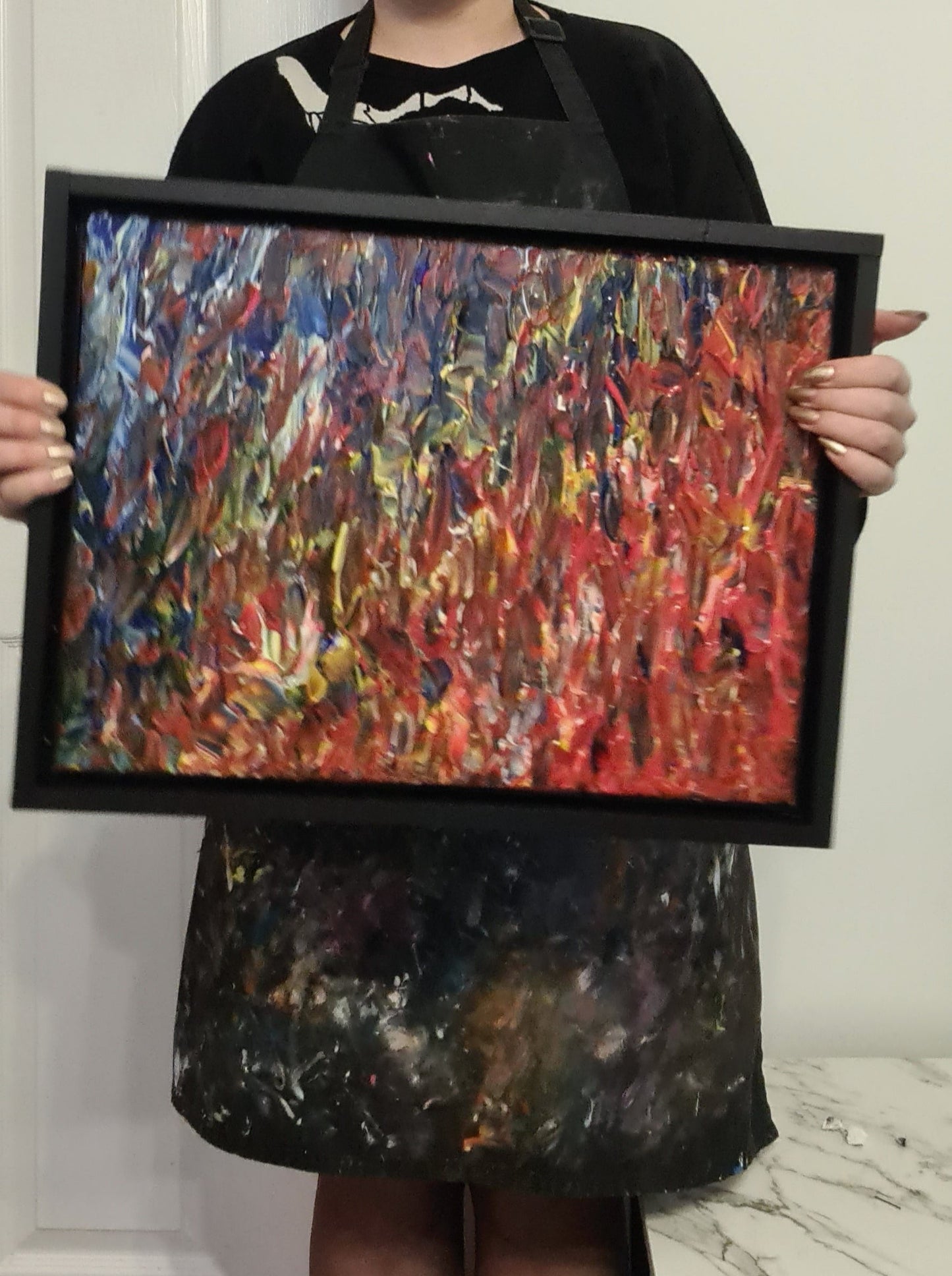 Abstract Impasto Acrylic Painting on Canvas with Handmade Wooden Frame