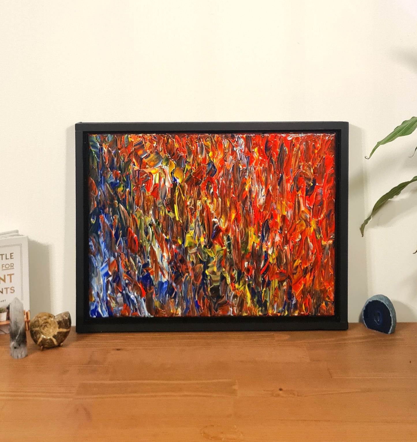 Abstract Impasto Acrylic Painting on Canvas with Handmade Wooden Frame